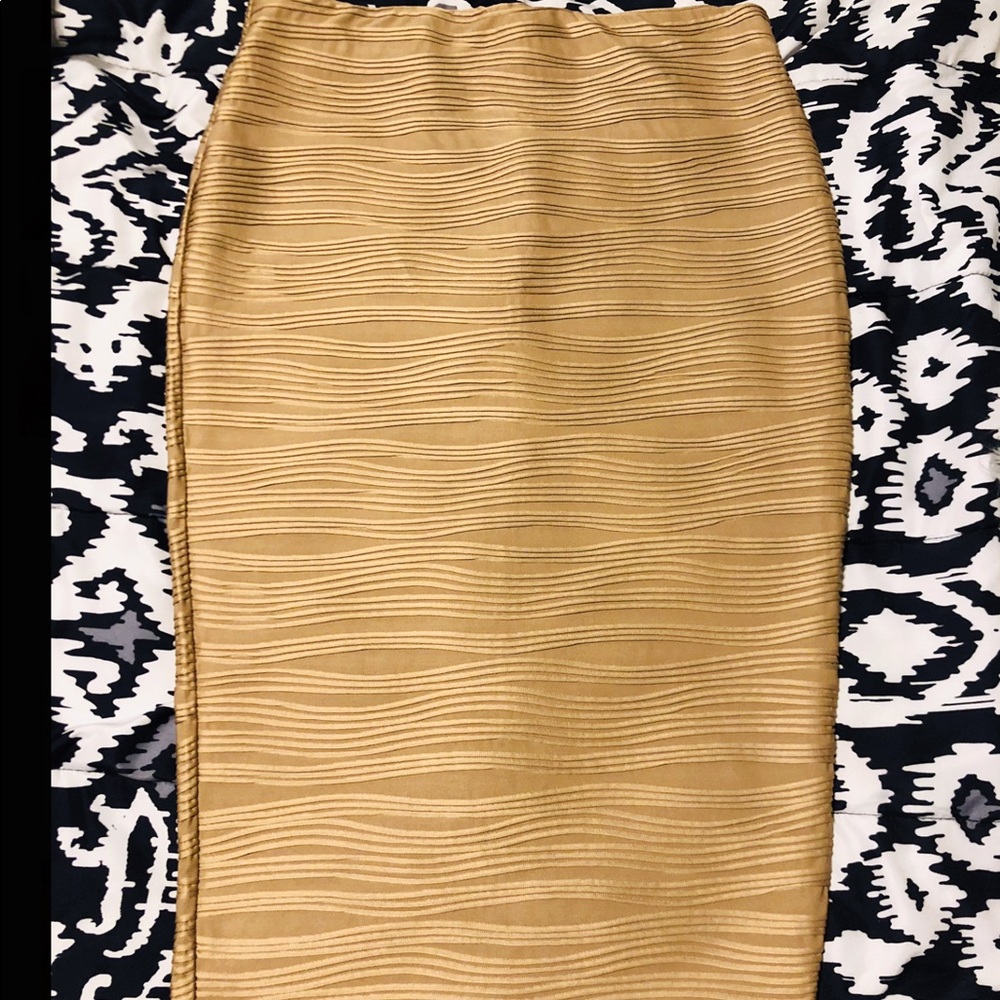 Formal gold over the knee skirt